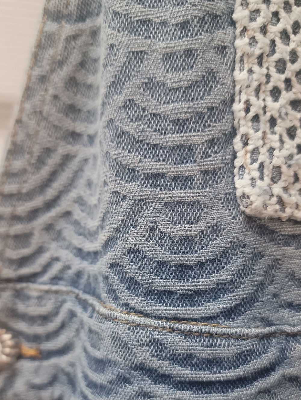 POL Blue Denim Wide-Leg Overalls with White Crochet Patches - Picture 5 of 5